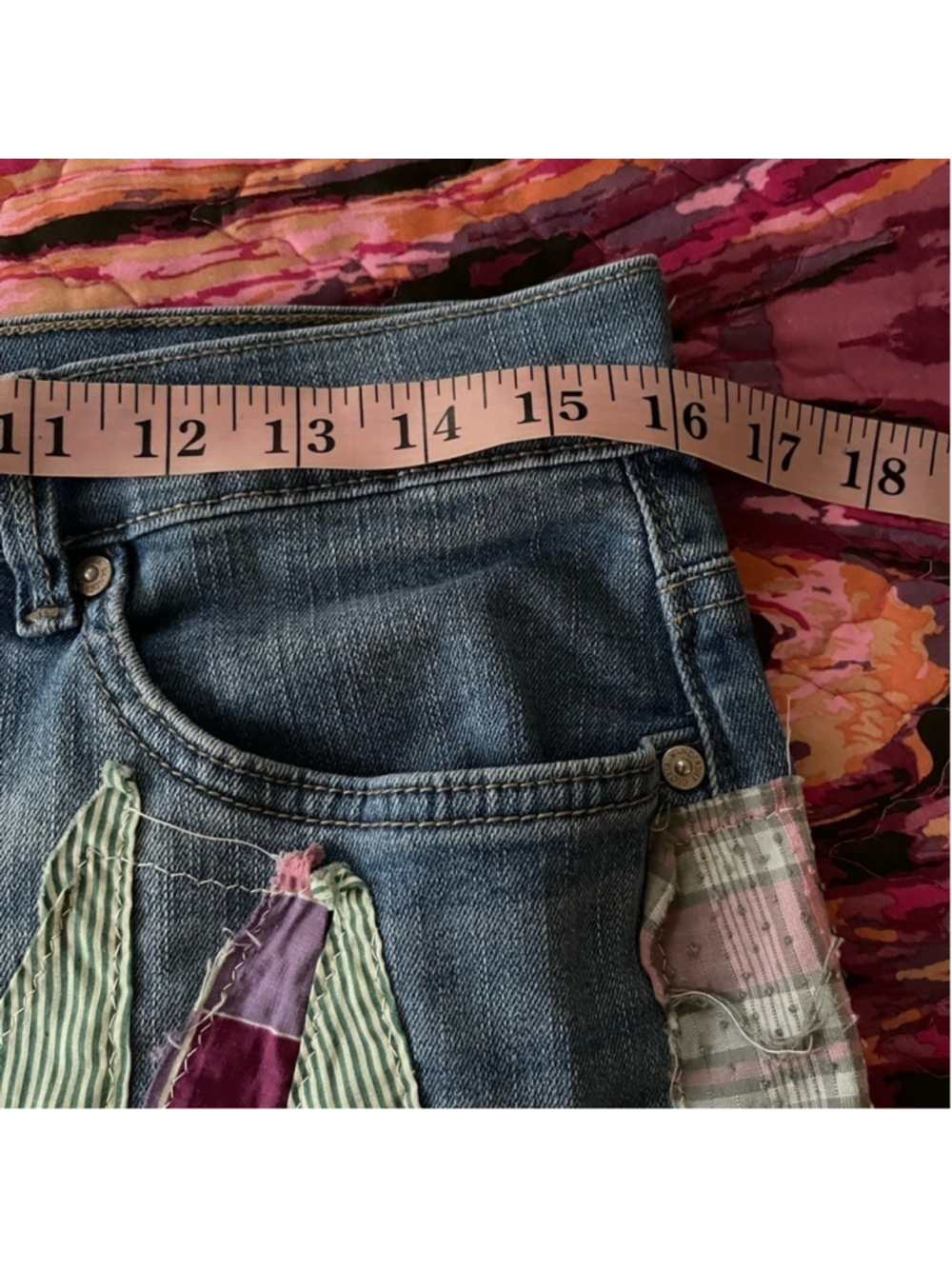 Upcycled Reworked Patchwork Denim Shorts Size 12 - Picture 14 of 14